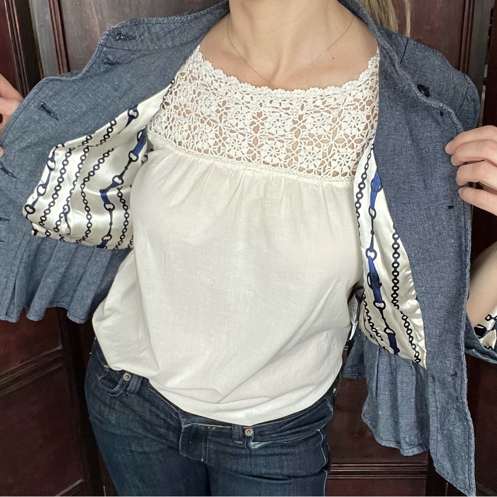 Tulle Denim Like Peplum Blazer size S fully lined. - Picture 7 of 13